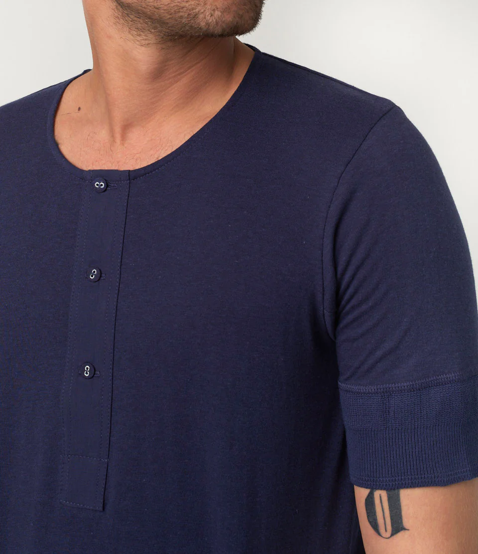 103 Loopwheeled Maco-Imit Short Sleeve Henley - Image 3