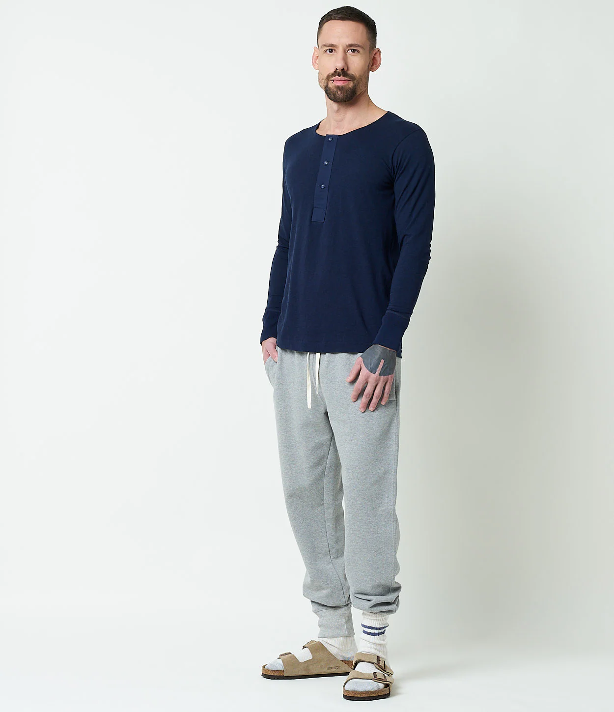 102 Loopwheeled Maco-Imit Long Sleeve Henley - Image 3